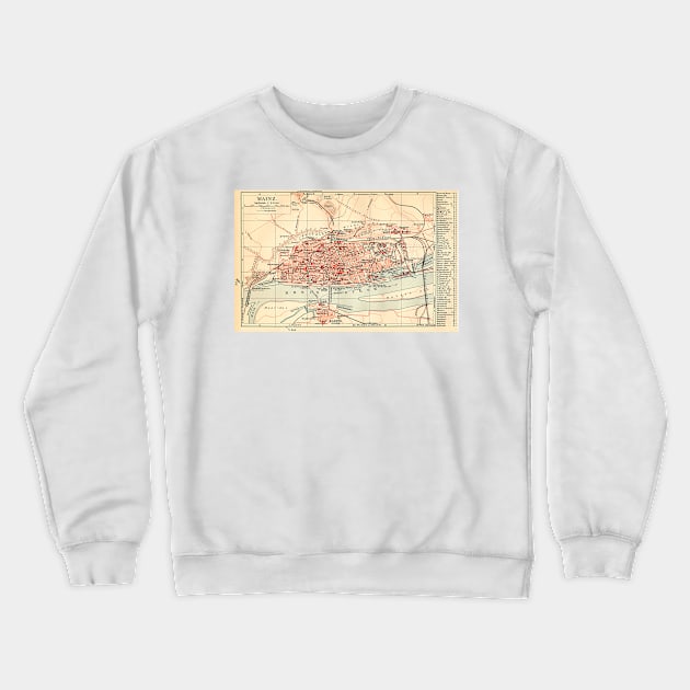 Vintage Map of Mainz Germany (1905) Crewneck Sweatshirt by Bravuramedia